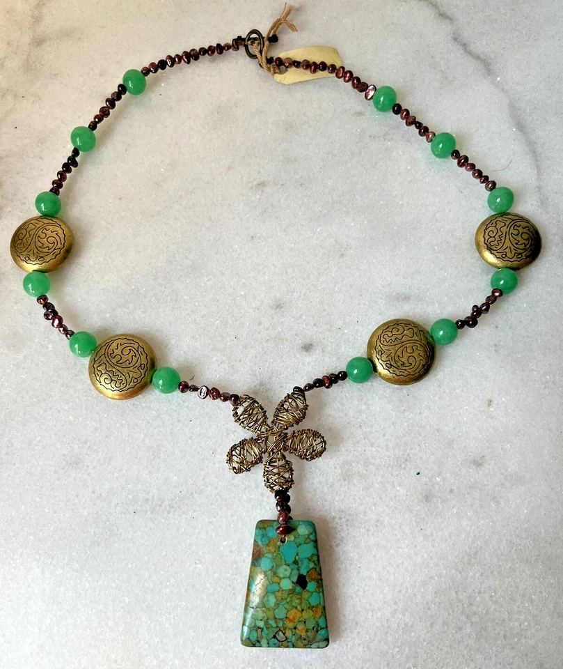 Collar colgante flor latón ágata verde púrpura ofertas 26”. Foto 4 de 4