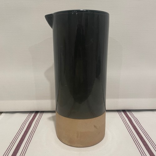 Fringe Studio Slate Grey Blue Tan Ceramic Stoneware Pitcher Vase 10” Tall