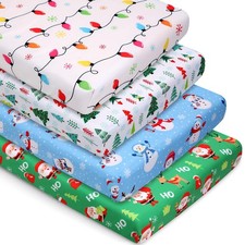 4 Pcs Christmas Crib Sheets Santa Claus Snowman Tree Light for Boys Girls 52'...