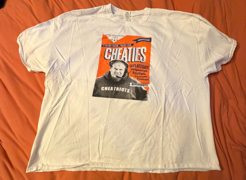 Bill Belichick - New England Patriots - Cheaties Cereal Parody T-Shirt 4XL Used