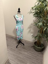 Blue Purple Floral Knit Sleeveless Strappy Bodycon Midi Dress Round Neck Women