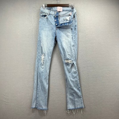 Revise Denim Jeans Womens 30 Light Blue Distressed Button Fly Raw Hem Straight