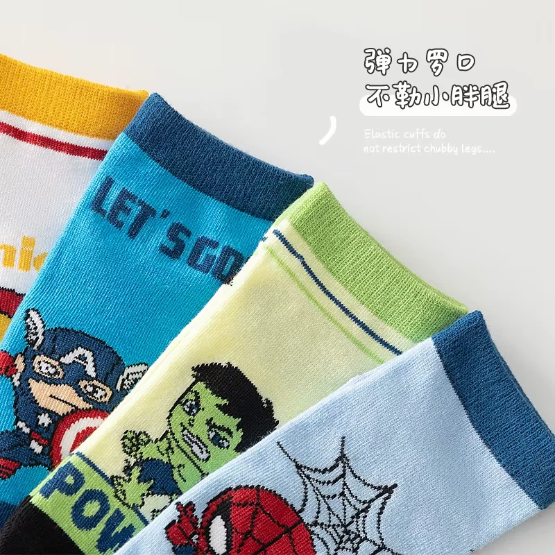 5 Pairs Spiderman Cotton Children'S Socks Iron Man Hulk Thor Anime Kids Boys Sho - image 4 of 4