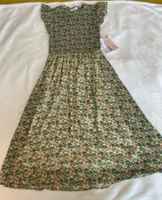 Sweet Rain Green Floral Smocked Ruffle Flutter Sleeve Midi Fit & Flare Dress S