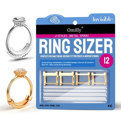 12 Pcs Metal Ring Guard & Spiral Coils Set Invisible Resizing for 1-10mm Rings 