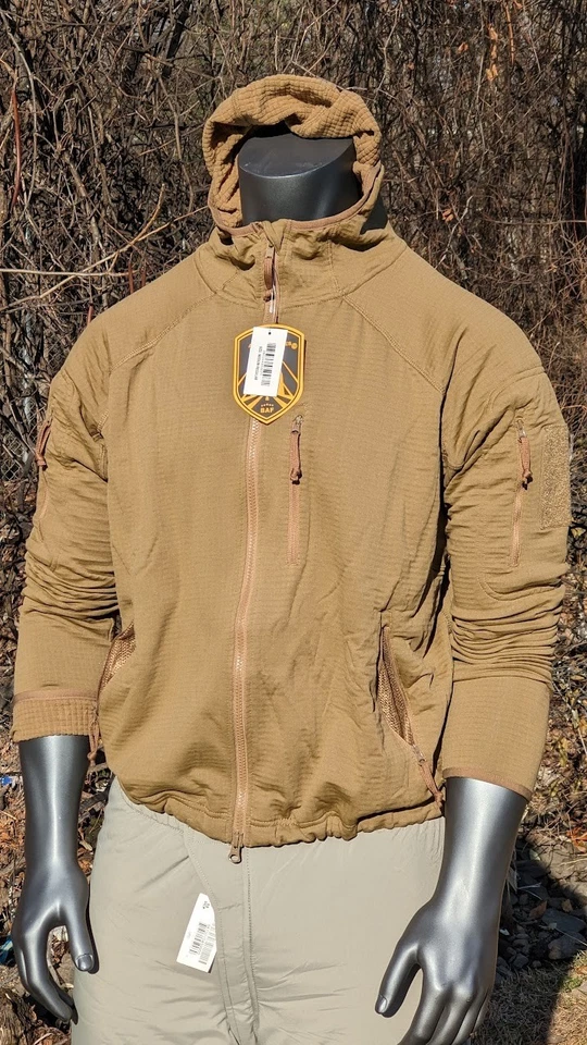 Cold Weather Grid Fleece Jacket Coyote Waffle Gen 3 USGI Style by BAF NEW w Hood - Image 3 of 4