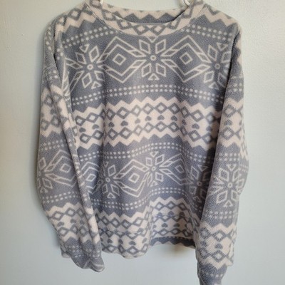 Thread Supply Womens L Fair Isle Snowflake Fleece Pullover Top Crew Neck Blue