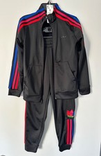 Kids unisex Adidas Track suit size 9-10Y Small Youth Black w/multi colors