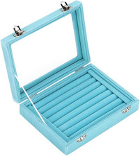 7 Slots Velvet Glass Ring Jewellery Display Storage Box Tray Case Holder Earring
