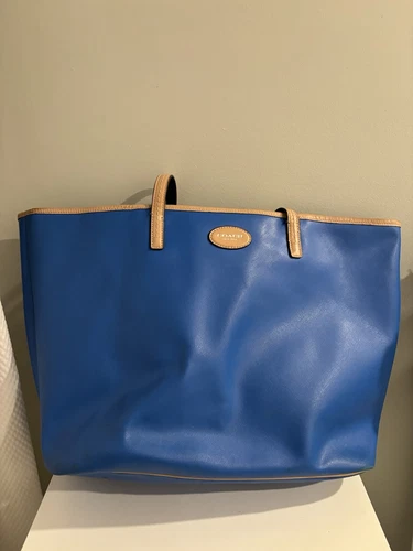 Borsa Coach F31326 blu con bordo marrone