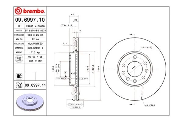 For Saab 9-5 99-09 Brembo UV Coated Series Plain Vented Front Brake Rotor - Image 2 of 4