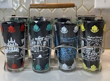 Vintage Colonial Williamsburg Iced Tea Glasses Highball Bar Set of 8 W/Carrier