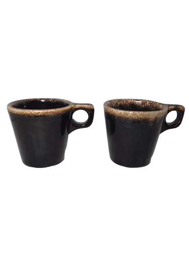 Vtg Lot of 2 USA Oven Proof Brown Drip Glaze Pottery Coffee Mug Cups