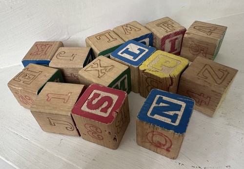 14 Antique Vintage Wooden Children's Building Blocks Alphabet Numbers/Letters - Picture 3 of 3