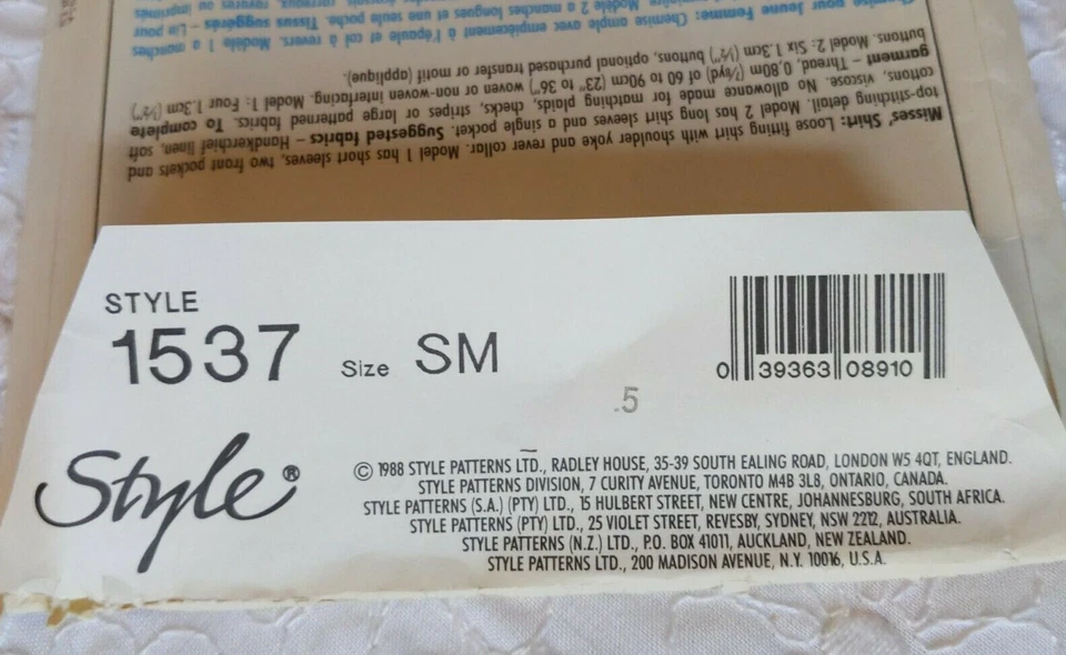 Style 1537 Misses Loose Fit Blouse Revere Collar Yoke Sz 10-12 Bst 32.5-34 UNCUT - Image 3 of 4