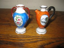 1940's 2 Miniature Vase  Ewer -Hand Painted Japan Mt. Fuji  Floral Dollhouse