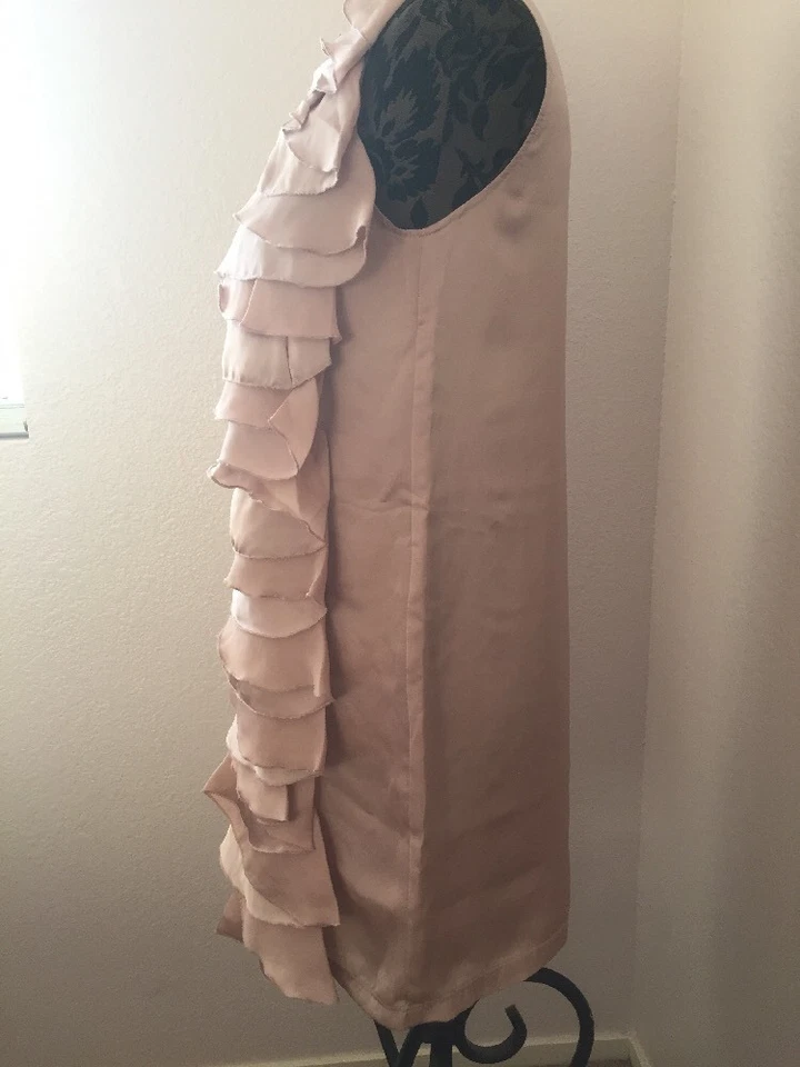 Vestido GO International Mediano Desnudo Rubor Volantes Panel Frontal Cambio Objetivo Foto 3 de 4