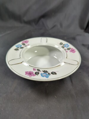 Vtg TP Tientsin Porcelain Pink Blue Flower Floral Gold Trim Bowl Ashtray MCM