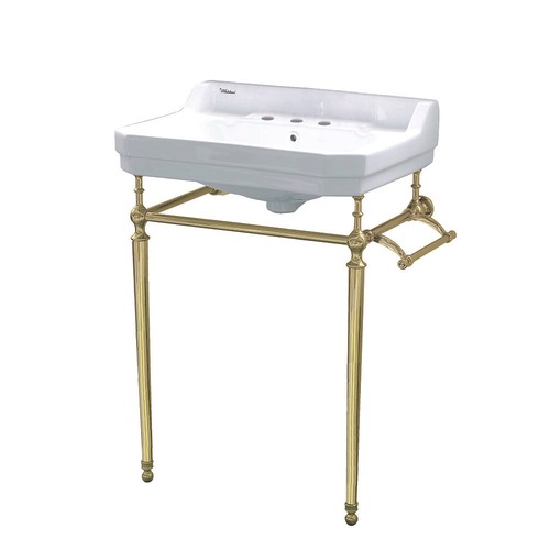 Whitehaus WHV024-L33-3H-B Three Holes Console Sink With Polished Brass Leg