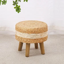 round Ottoman Natural Seagrass Footstool Hand Weave Water Hyacinth Poufs Eco Fri