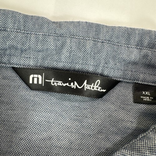 Travis Mathew Golf Polo Men XXL Blue Heather Pima Cotton 1/4 Button Short Sleeve - Picture 3 of 10
