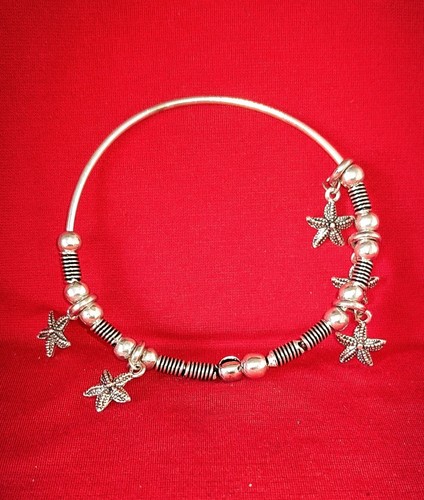 Gorgeous Silver Oxidized Bangle 2.3" Starfish Charm Bracelet Traditional Jewelry - Picture 6 of 9