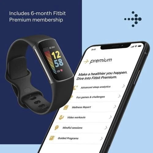 Fitbit Charge 5 Fitness Tracker Steel Smart Watch Heart Rate Sleep Monitor Black - Bild 5 von 7