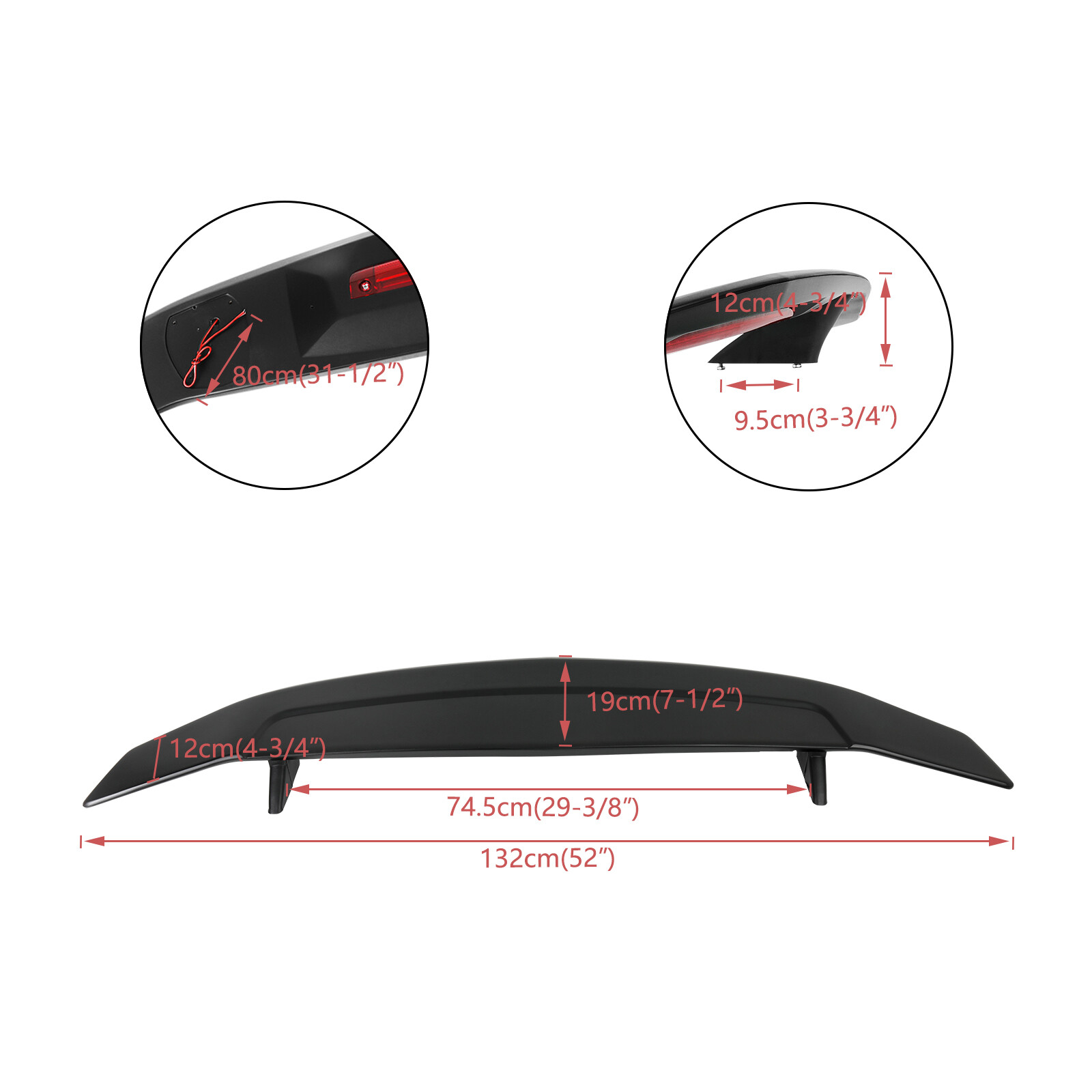 52" GT Rear Wing Spoiler with Brake Light Matte Black For Maserati GranTurismo