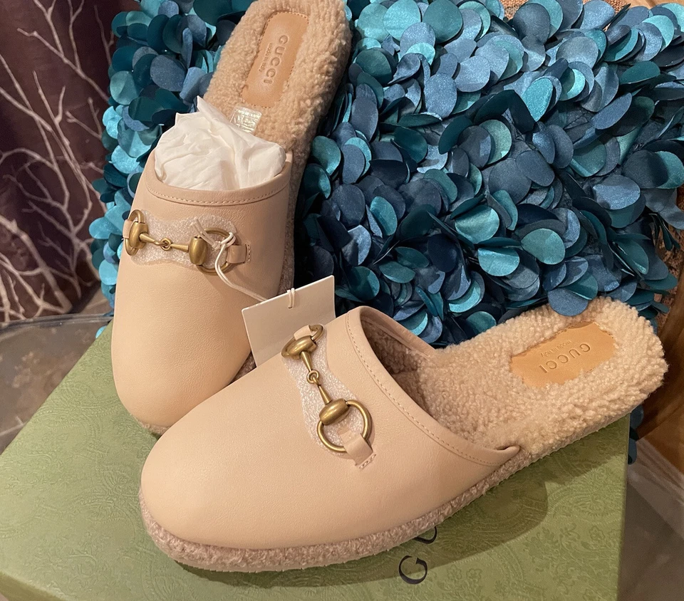 NUEVO EN CAJA GUCCI HORSEBIT FRIA SHEARLING Mocasines Zapatillas Mulas Planas EUR-39,5 US 9-9,5