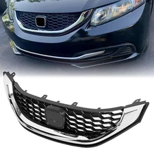 For 2013-2015 Honda Civic Sedan Front Bumper Upper Grille Grill W/Chrome Trim