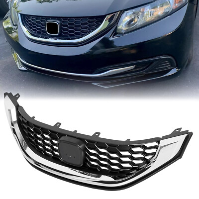 #ad For 2013 2015 Honda Civic Sedan Front Bumper Upper Grille Grill W Chrome Trim $46.99