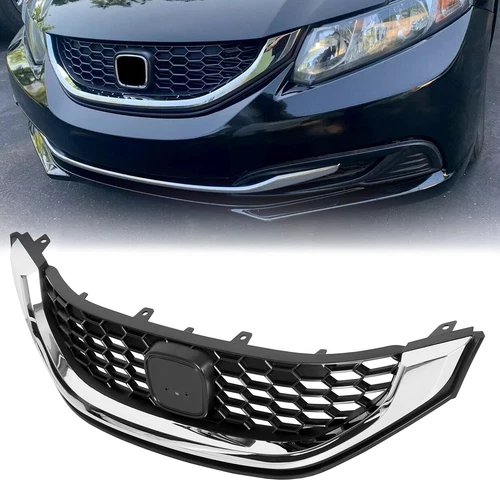 FIT 2013-2015 Honda Civic Sedan Front Bumper Upper Grille Grill W/Chrome Trim - Picture 1 of 13