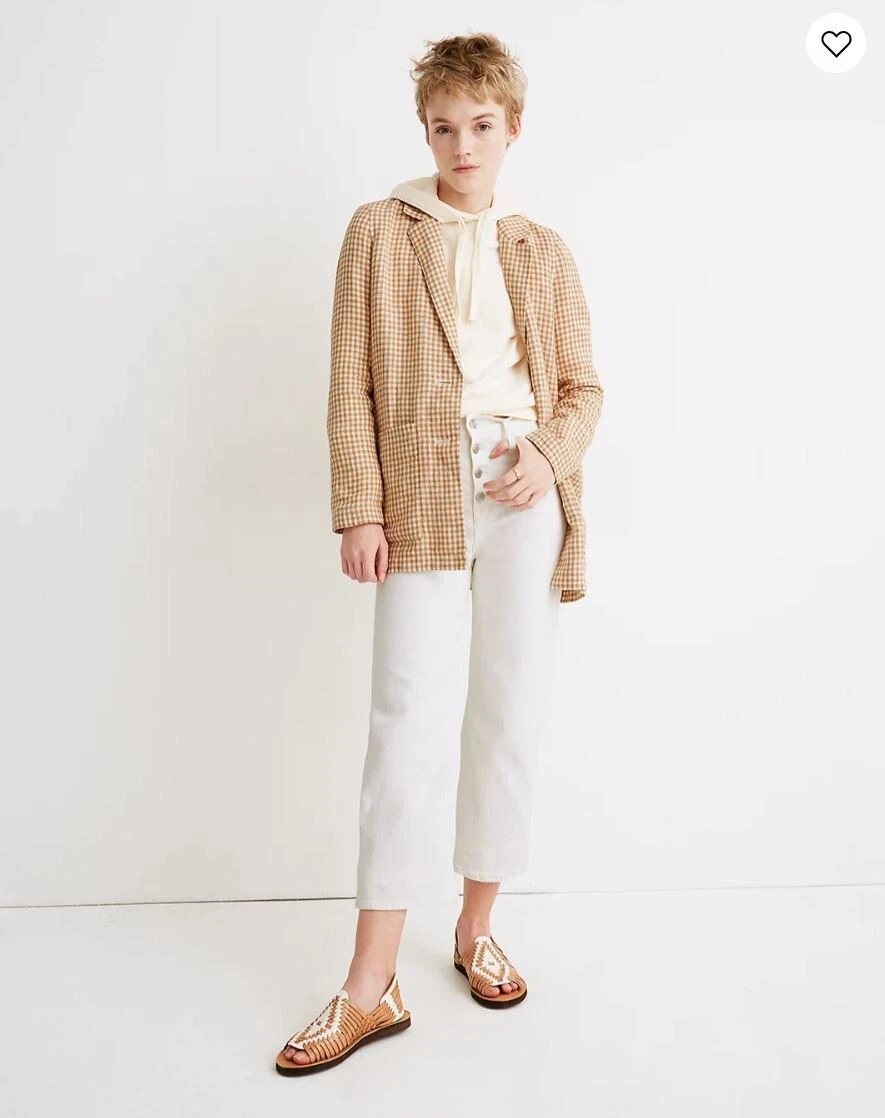 MADEWELL Linen Dorset Slouchy Blazer Jacket Gingham Check