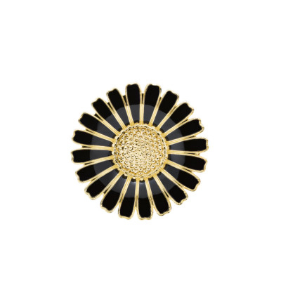 Danish Gilded Silver Daisy Brooch w/ Black Enamel - Lund Copenhagen