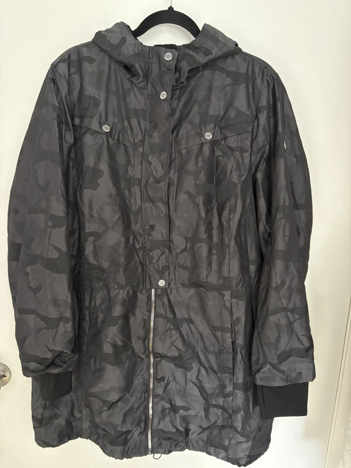 Cappotto lungo Michael Kors MK CON CAPPUCCIO nero antracite CAMO foderato in pile giacca 1X