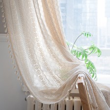 Crochet Lace Curtain Handmade Tassels Vintage Rustic Drape Elegant Curtain Decor