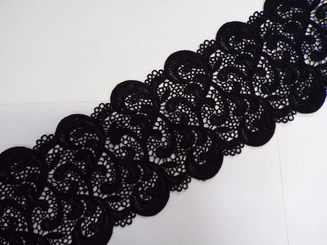 Black cotton lace trim deals
