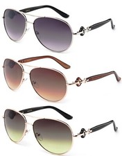 3 Packs Classic Aviator Shape Metal Frame Fashion Sunglasses, Clover Shape Arm