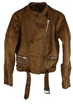 ZARA TRF braune Wildlederimitat Jacke Gr. XS Damen Full Zip Biker Rider 90er Vintage