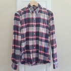 J. Crew Herren rot blau kariert Baumwolle Oxford Hemd Slim Fit Größe Medium