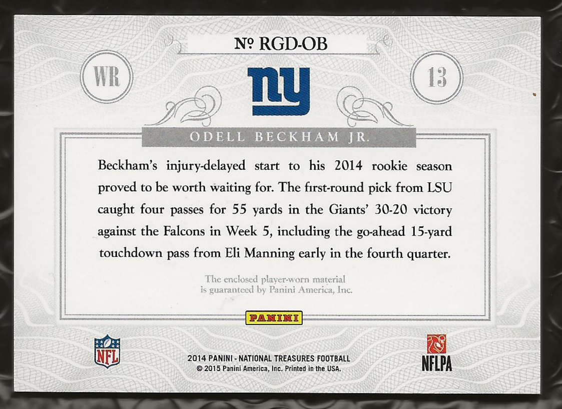 Relic Rgd 2014 Panini National Tresures #RGD-OB Odell Beckham Jr. Rookie (Relic ...