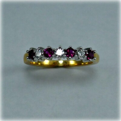 0.50 Ct Real Round Cut Ruby & Diamond Engagement Eternity Band 14k Yellow Gold
