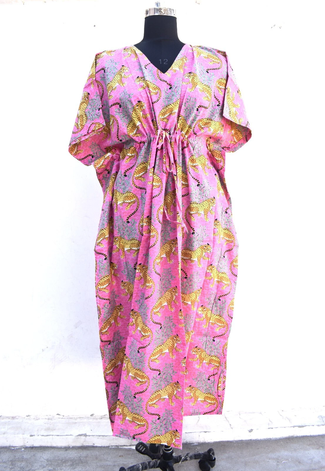 Indian Baby Pink Tiger Print Kaftan Dress Women's Clothing Dress Handmade Kaftan