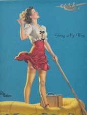 Going My Way, Vintage Del Masters 6x5 Pin-Up Print, Brunette Beauty in Life Raft