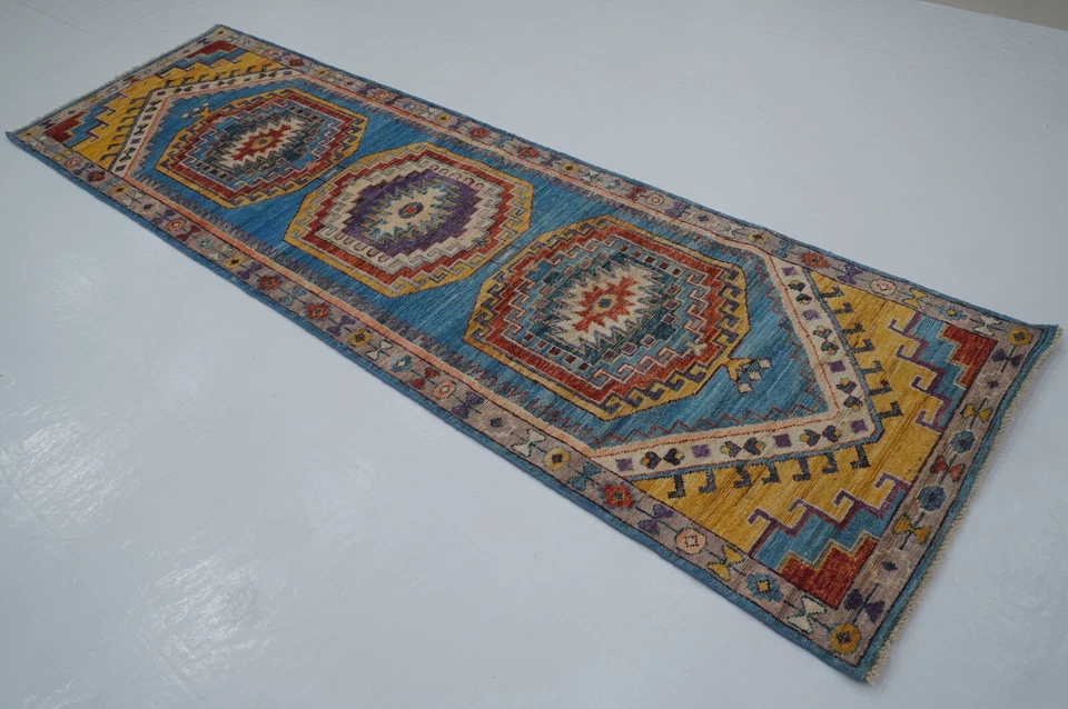 3 x 10 ft Blue Oushak Hand knotted Oriental Transitional Runner Rug - Image 2 of 4