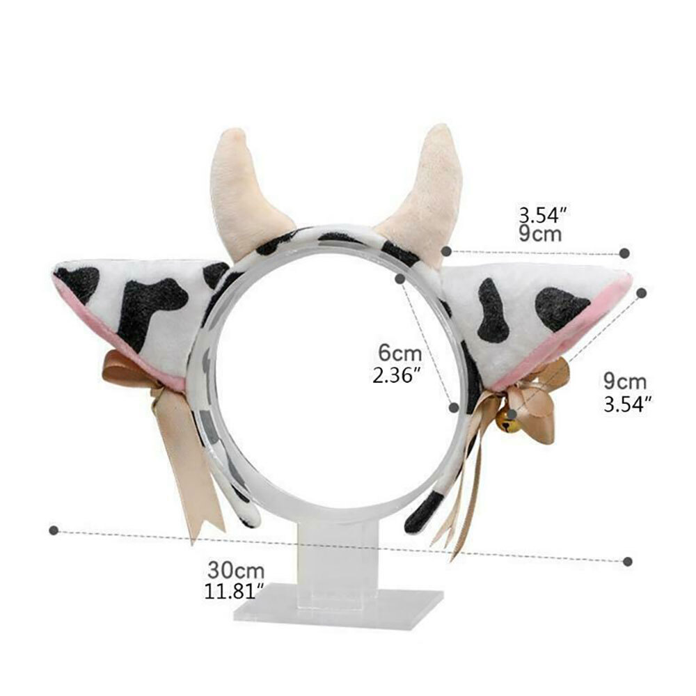 Plush Cow Ears Headband with Bells Ribbon Bow Anime Lolita Hair Hoop Cosplay #