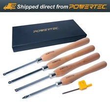 POWERTEC 71826 Carbide Tipped Woodturning Tool 4 Piece Set, Medium/Large