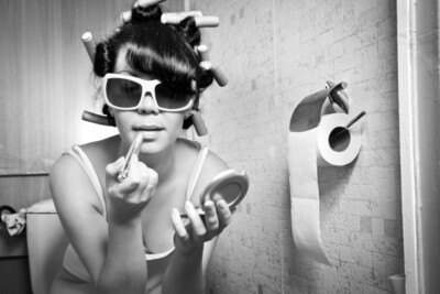 Bathroom Lipstick Poster Print, Makeup Wall Art Funny Woman Girl Toilet Humor