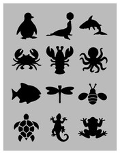 Crabs Shark Bee Turtle Frog Animals Stencil 8.5" x 11" - FAST FREE SHIPPING