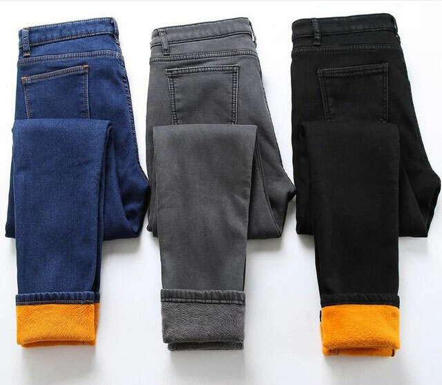 Women Fleece Lined Denim Jeans Stretch Pants Trousers Winter Leggings Thick Pant